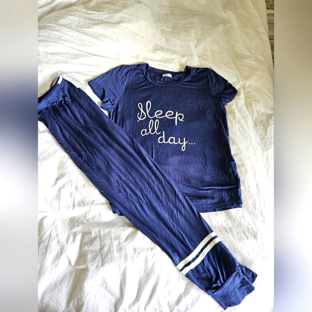 PJ Set, "Sleep All Day", Navy Blue, Size Large. Never Worn!